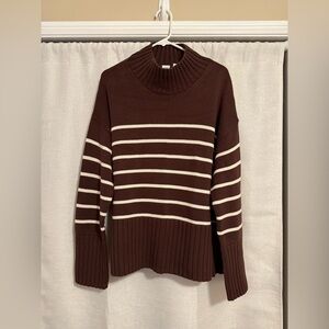 GAP Brown and Cream Striped Turtleneck Sweater